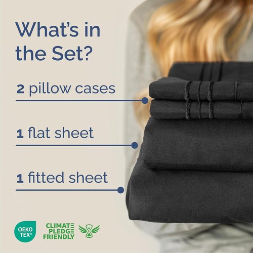 Cal King Size 4-Piece Sheet Set - Ultra-Soft, Cooling & Breathable Bedding - Hotel Luxury Quality - Deep Pockets, Wrinkle-Free - Oeko-Tex Certified - Black