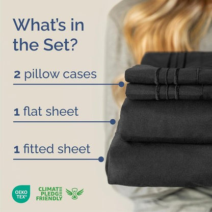 Cal King Size 4-Piece Sheet Set - Ultra-Soft, Cooling & Breathable Bedding - Hotel Luxury Quality - Deep Pockets, Wrinkle-Free - Oeko-Tex Certified - Black