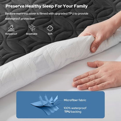 BEDLORE Waterproof Mattress Protector, Queen Size Mattress Pad Noiseless with Deep Pocket 6"-18" Depth, Soft Breathable Dirt-Proof Bed Mattress Cover Washable for Home, Bedroom, Hotel (Black)