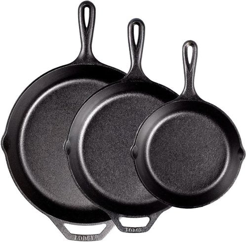 Lodge Seasoned Cast Iron Skillet Set - PFAS-Free Non-Toxic Cookware - Naturally Non-Stick | 8, 10.25 & 12 Inches