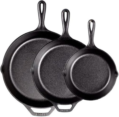 Lodge Seasoned Cast Iron Skillet Set - PFAS-Free Non-Toxic Cookware - Naturally Non-Stick | 8, 10.25 & 12 Inches
