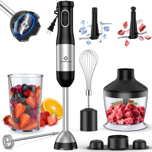 LINKChef 7-in-1 Immersion Blender - 800W Hand Blender with 20 Speeds, Turbo & Titanium Blades