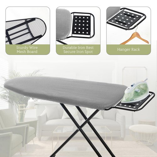 Ironing Board Full Size, RAINHOL 43"x13" Heavy Duty Compact Iron Board with Iron Rest, Height Adjustable Sturdy Iron Stand, Grey Cover with Extra Thick Padding