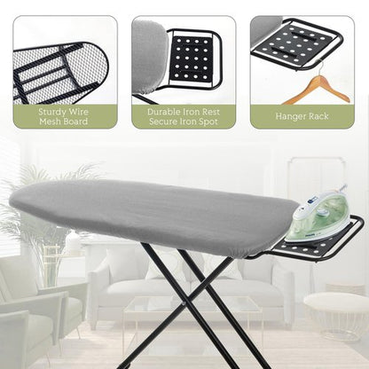 Ironing Board Full Size, RAINHOL 43"x13" Heavy Duty Compact Iron Board with Iron Rest, Height Adjustable Sturdy Iron Stand, Grey Cover with Extra Thick Padding