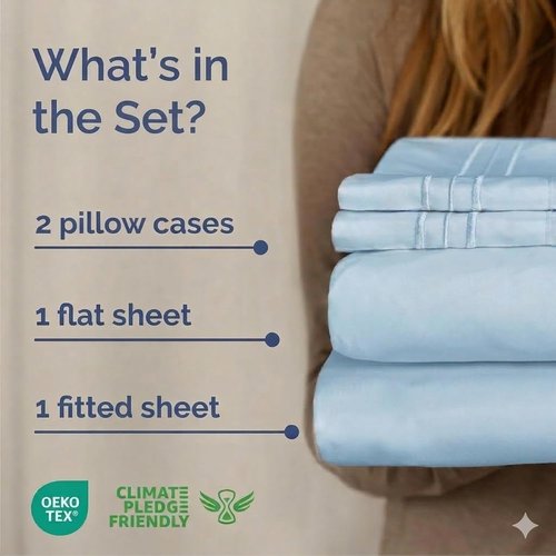 Cal King Size Sheet Set by Hotel Luxury | 4-Piece Comfy, Breathable & Cooling Bedding - Soft, Wrinkle-Free, Deep Pockets - Light Blue