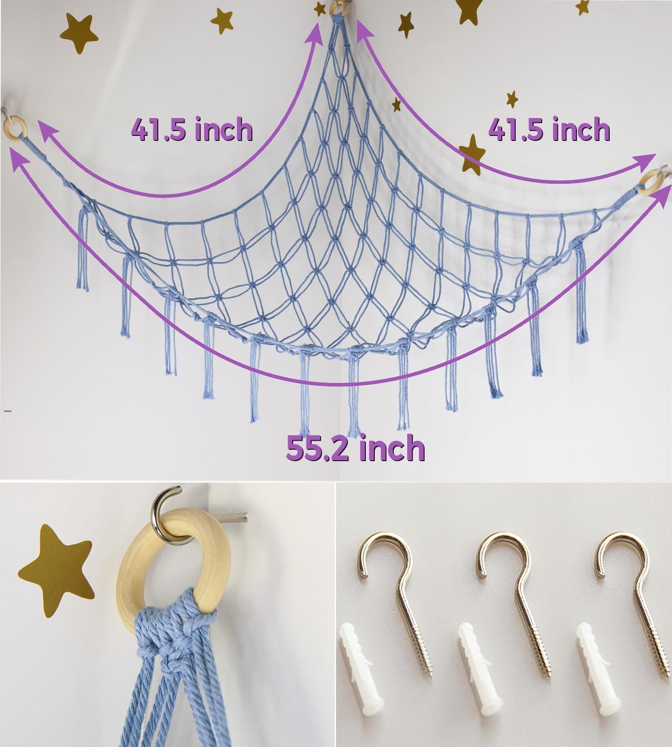 Mirolam Stuffed Animal Storage Hammock - Large Blue Plush Net for Organizing Toys & Room Decor