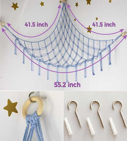 Mirolam Stuffed Animal Storage Hammock - Large Blue Plush Net for Organizing Toys & Room Decor