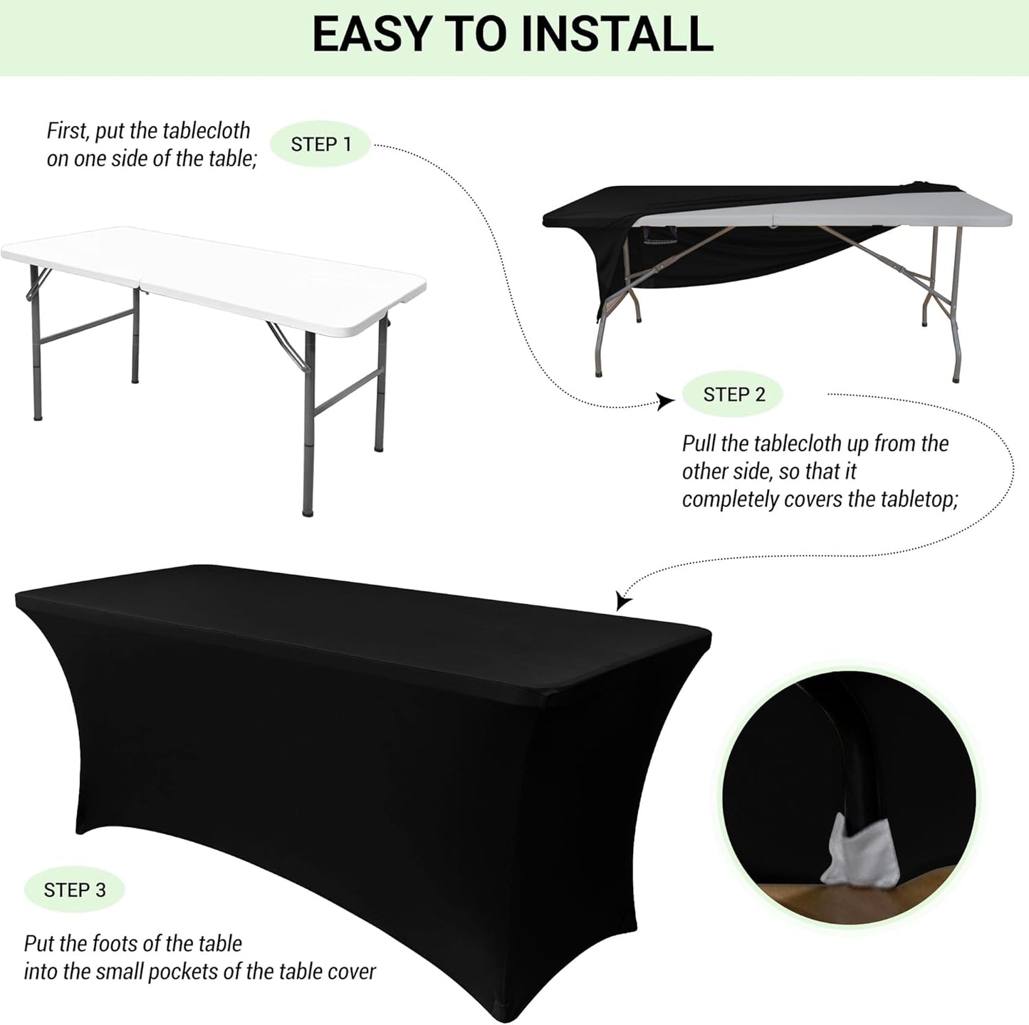 Obstal 6 Pack Stretch Spandex Table Covers - 6 FT Rectangular Fitted Tablecloths for Weddings & Parties | Silver
