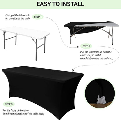 Obstal 6 Pack Stretch Spandex Table Covers - 6 FT Rectangular Fitted Tablecloths for Weddings & Parties | Silver