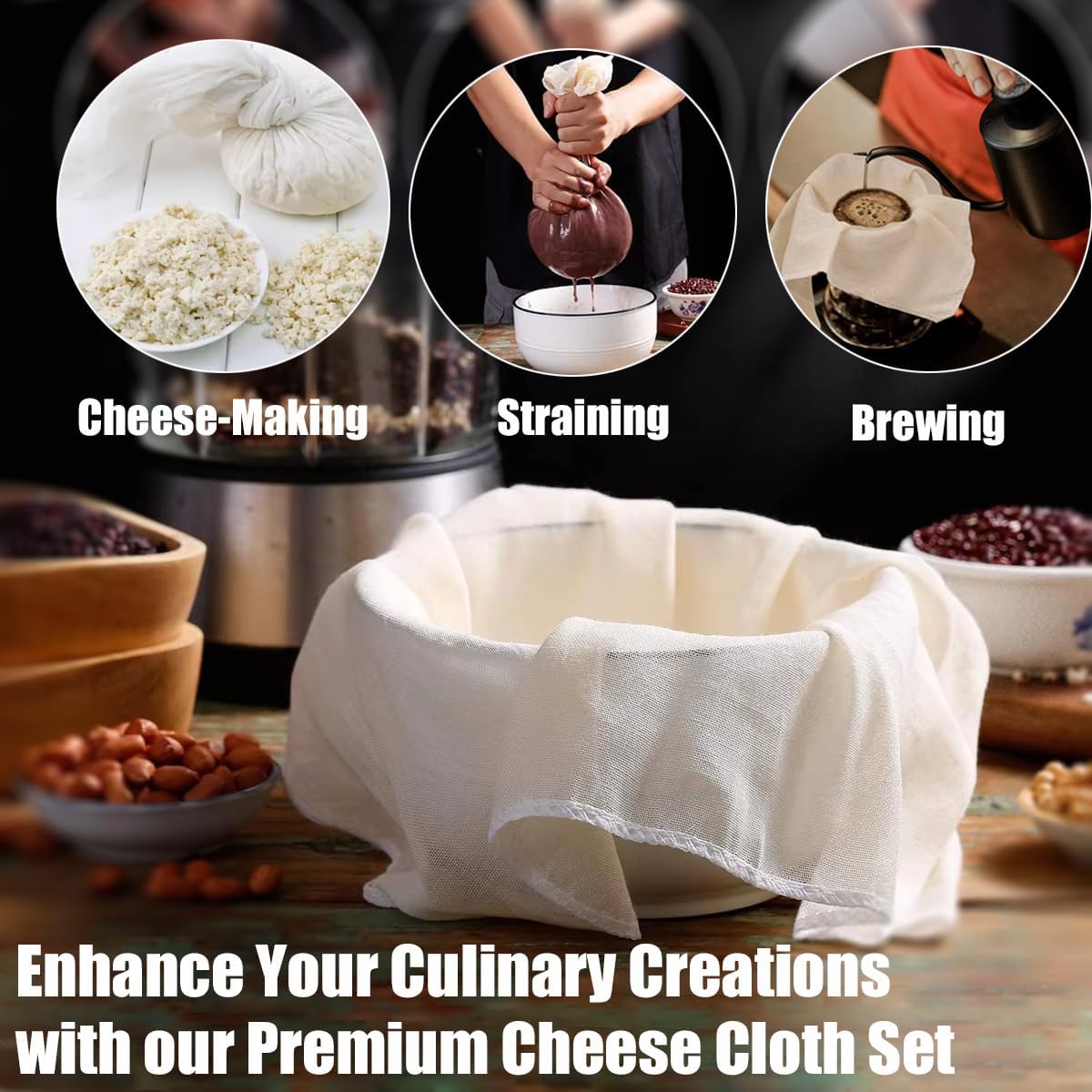 Skiennix Cheese Cloths - 10 Pcs 20x20 Inch Unbleached Cotton Muslin for Straining & Juicing
