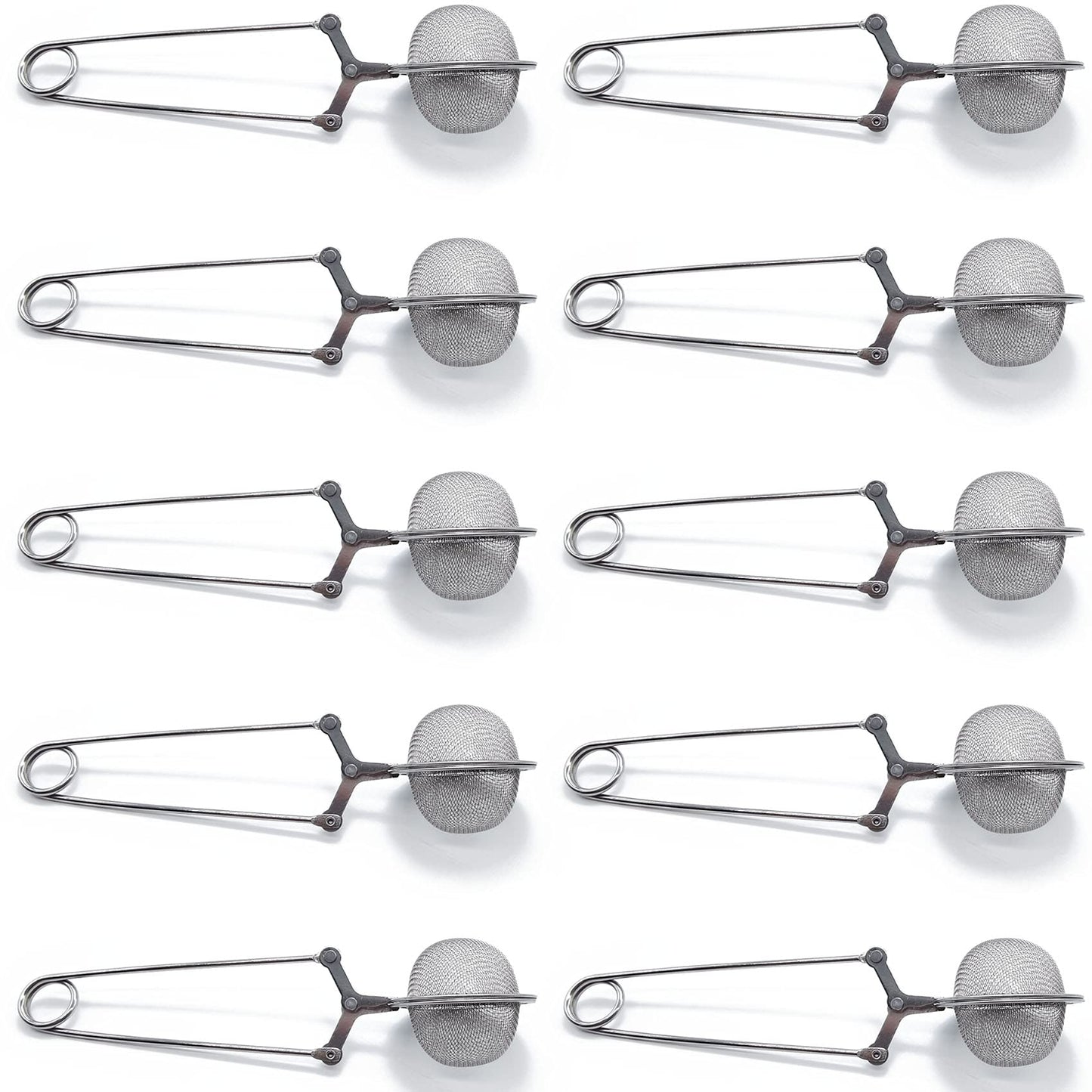 TIHOOD 10PCS Snap Tea Infuser,Stainless Steel Mesh Ball Tea Strainer with Handle for Loose Tea Leaf Pincer Tea Ball Tea Filter Tong