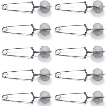 TIHOOD 10PCS Snap Tea Infuser,Stainless Steel Mesh Ball Tea Strainer with Handle for Loose Tea Leaf Pincer Tea Ball Tea Filter Tong