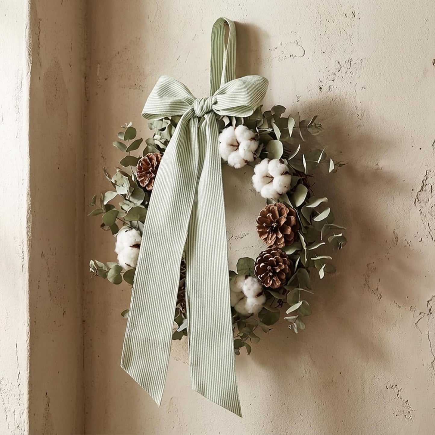 Skiennix Wreath Sash - Holiday Stripes Ribbon for Front Door Decor | 5.1'' W x 59'' L, Green Striped