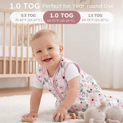 Yoofoss Baby Sleep Sack 6-12 Months 1.0 Tog Sleep Sack Organic Cotton Wearable Blanket for Infants 2-Way Zipper Quilted Sleeping Sacks(Medium)