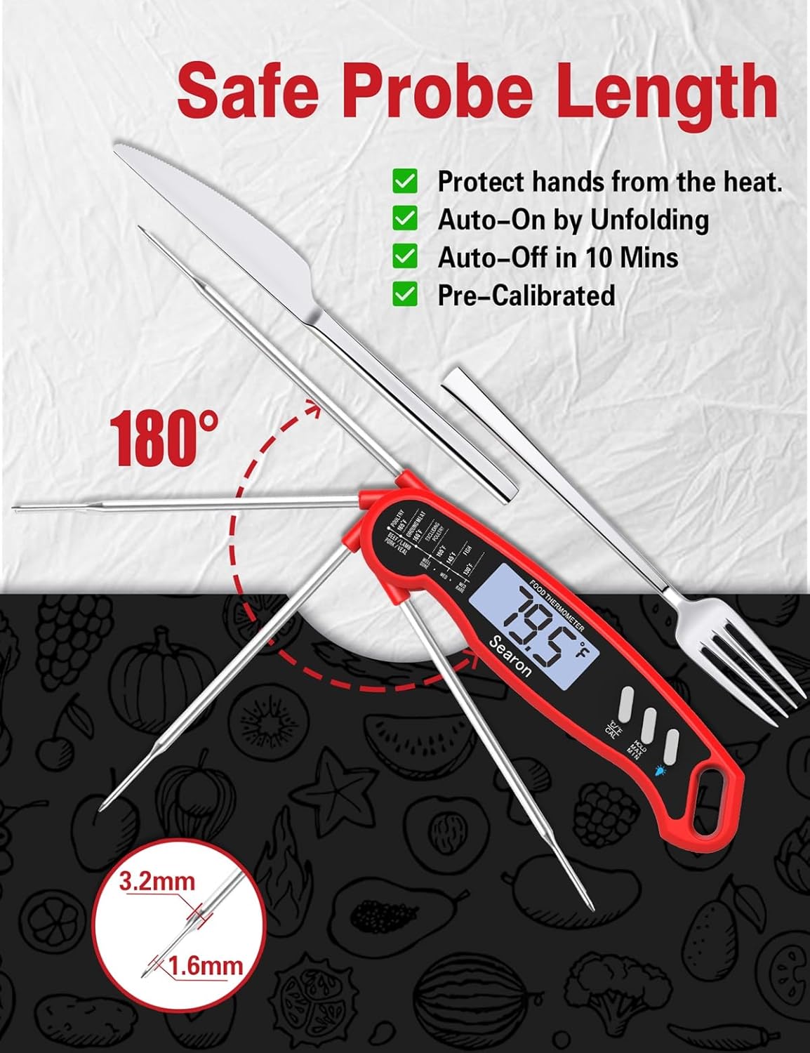 Searon Digital Meat Thermometer - Instant Read, Waterproof & Backlit | Perfect for BBQ, Grilling & Baking