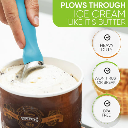 Spring Chef Ice Cream Scoop - Professional Heavy-Duty Scooper with Soft Grip Handle | Aqua Sky Color