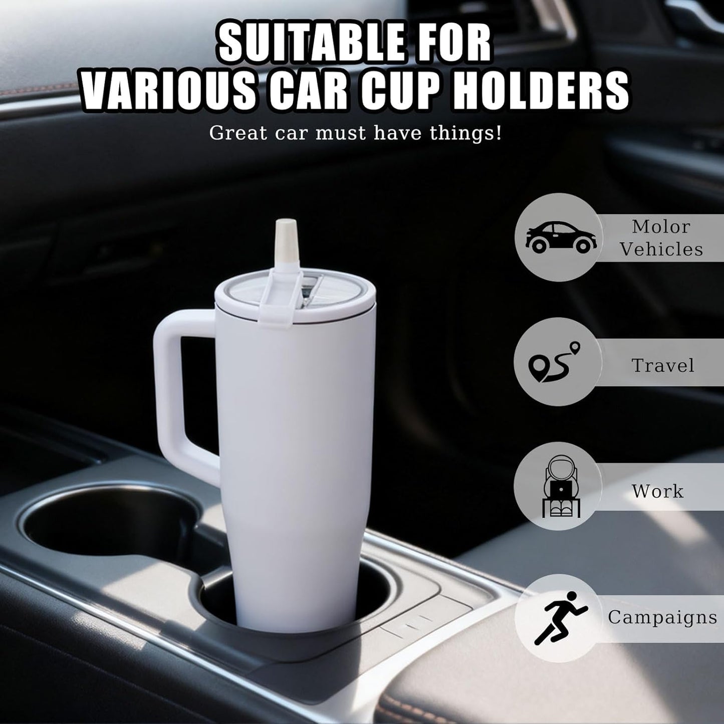 Skiennix 40 oz Water Bottle - Leak Resistant Insulated Tumbler with Handle | White, Cup Holder Compatible