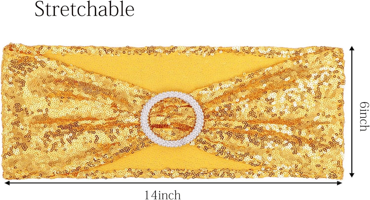 Spandex Sequin Chair Sashes - Pack of 100 Gold Wedding & Party Decor | Perfect for Baby Showers