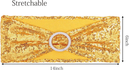 Spandex Sequin Chair Sashes - Pack of 100 Gold Wedding & Party Decor | Perfect for Baby Showers