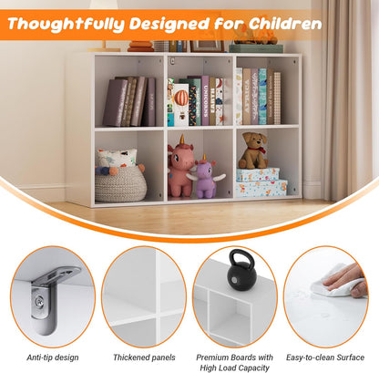 Regine Switzerland 6 Cube Storage Organizer - White Kids Cubby Bookshelf with Anti-Tip Kit