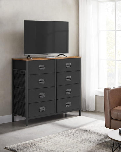 SONGMICS Fabric Dresser - 8 Drawer Storage Organizer Unit with Steel Frame | Rustic Brown & Black