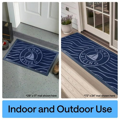 GORILLA GRIP 100% Waterproof All-Season WeatherMAX Doormat US Designed Natural Rubber, Stain and Fade Resistant, Low Profile Indoor Outdoor Door Mats, Easy Clean Patio Mat, 29x17, Blue Sailing