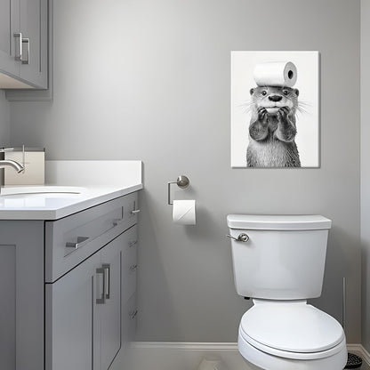 Skiennix Cute Bathroom Otter Canvas Wall Art - Set of 3 Black and White Prints | Funny Farmhouse Decor 12x16 Inch