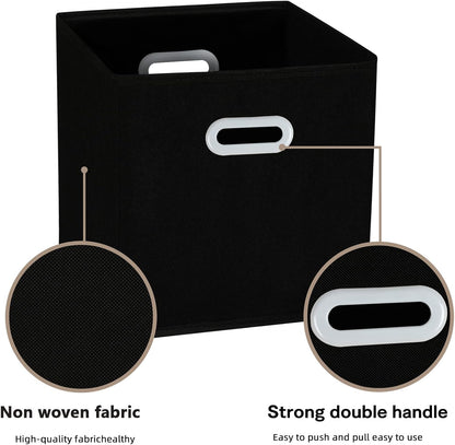 Skiennix Fabric Storage Bins - Foldable Cube Organizer with Dual Handles | Set of 3, Black