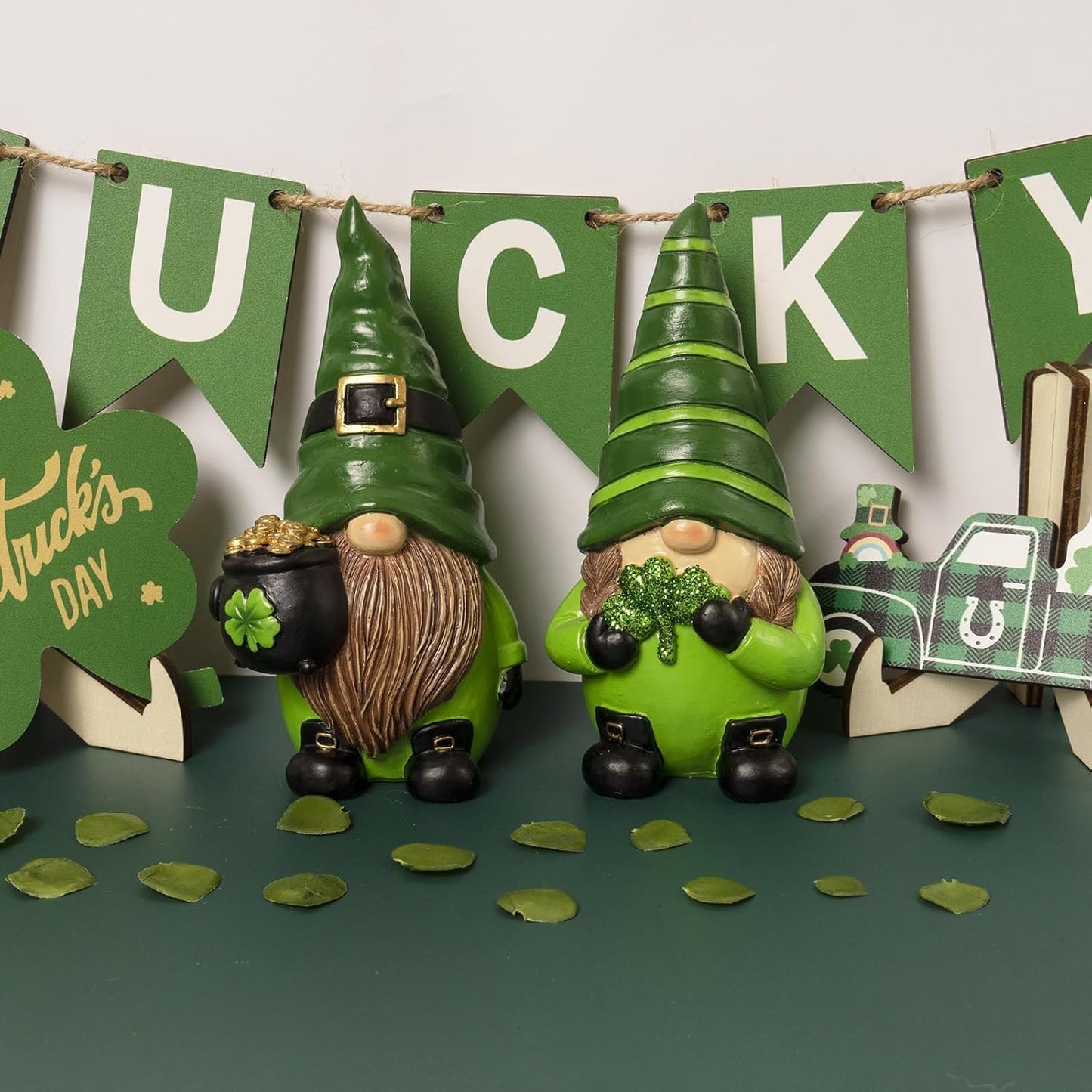Skiennix St. Patrick's Day Gnomes - 5.1" Resin Leprechaun Figurines | Festive Indoor Tabletop Decor