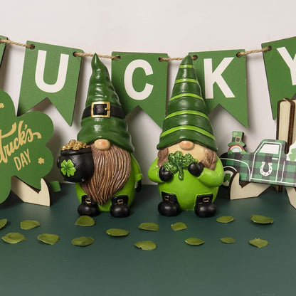 Skiennix St. Patrick's Day Gnomes - 5.1" Resin Leprechaun Figurines | Festive Indoor Tabletop Decor