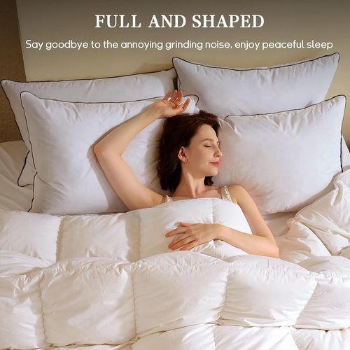 BHZ Goose Down Feather Pillows - Queen Size Hotel Collection | Medium Firm Soft Support for Side & Back Sleepers