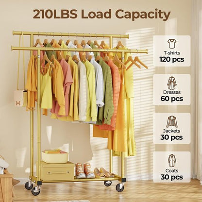 HYSEYY Double Rod Clothing Rack - Sturdy Portable Garment Rack for Bedroom & Laundry | Gold Finish