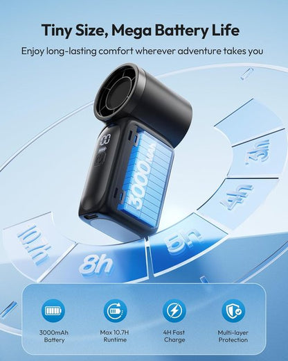 Gaiatop Portable Handheld Mini Fan - 6-Speed High Velocity with LED Display | USB Rechargeable, Black