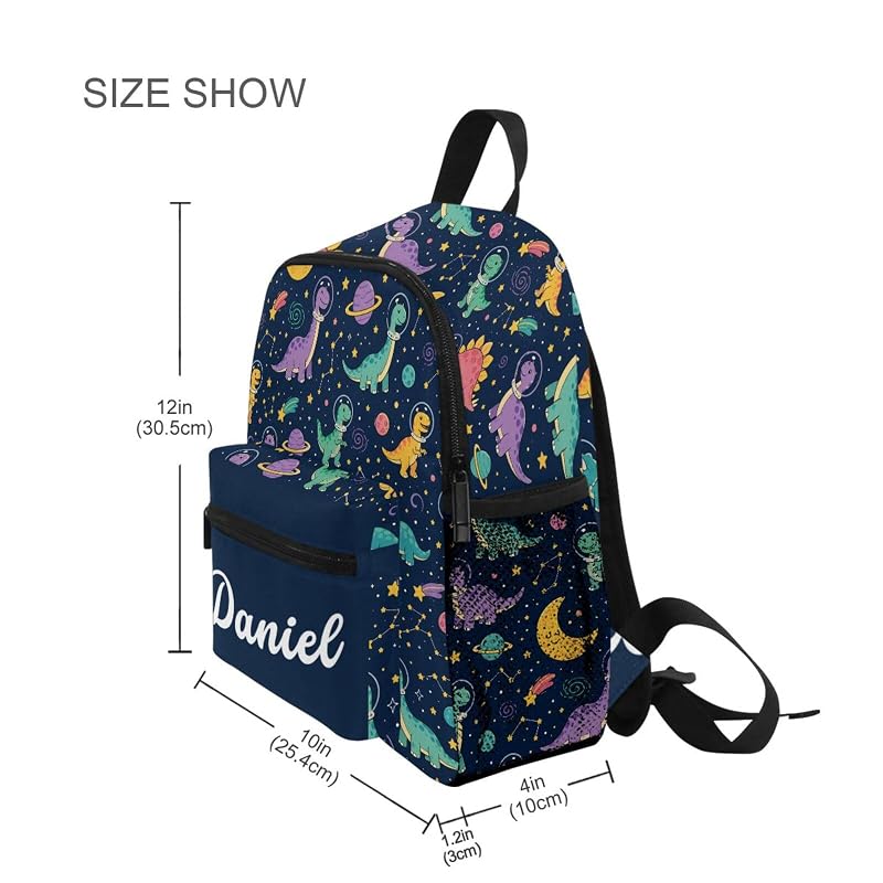 Emelivor Personalized Dinosaur Space Backpack for Kids with Name – 10L Preschool School Bag (Dinosaur Space)