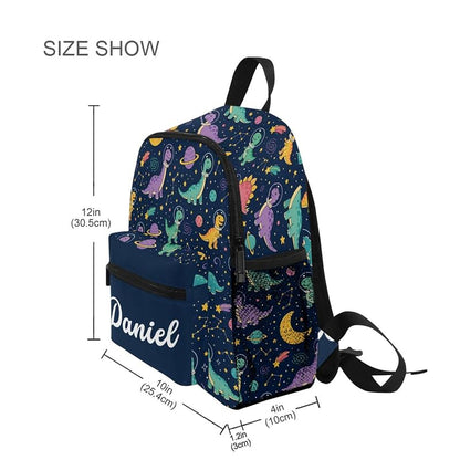 Emelivor Personalized Dinosaur Space Backpack for Kids with Name – 10L Preschool School Bag (Dinosaur Space)