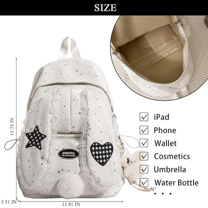 Pink Bunny Backpack - Cute Y2K Star Print, Lightweight Nylon