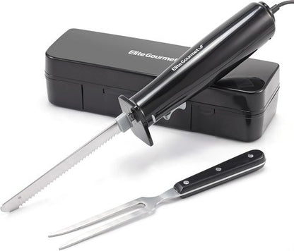 Elite Gourmet EK9810 Electric Knife - Professional Cordless Design with 4 Serrated Blades & Safety Lock