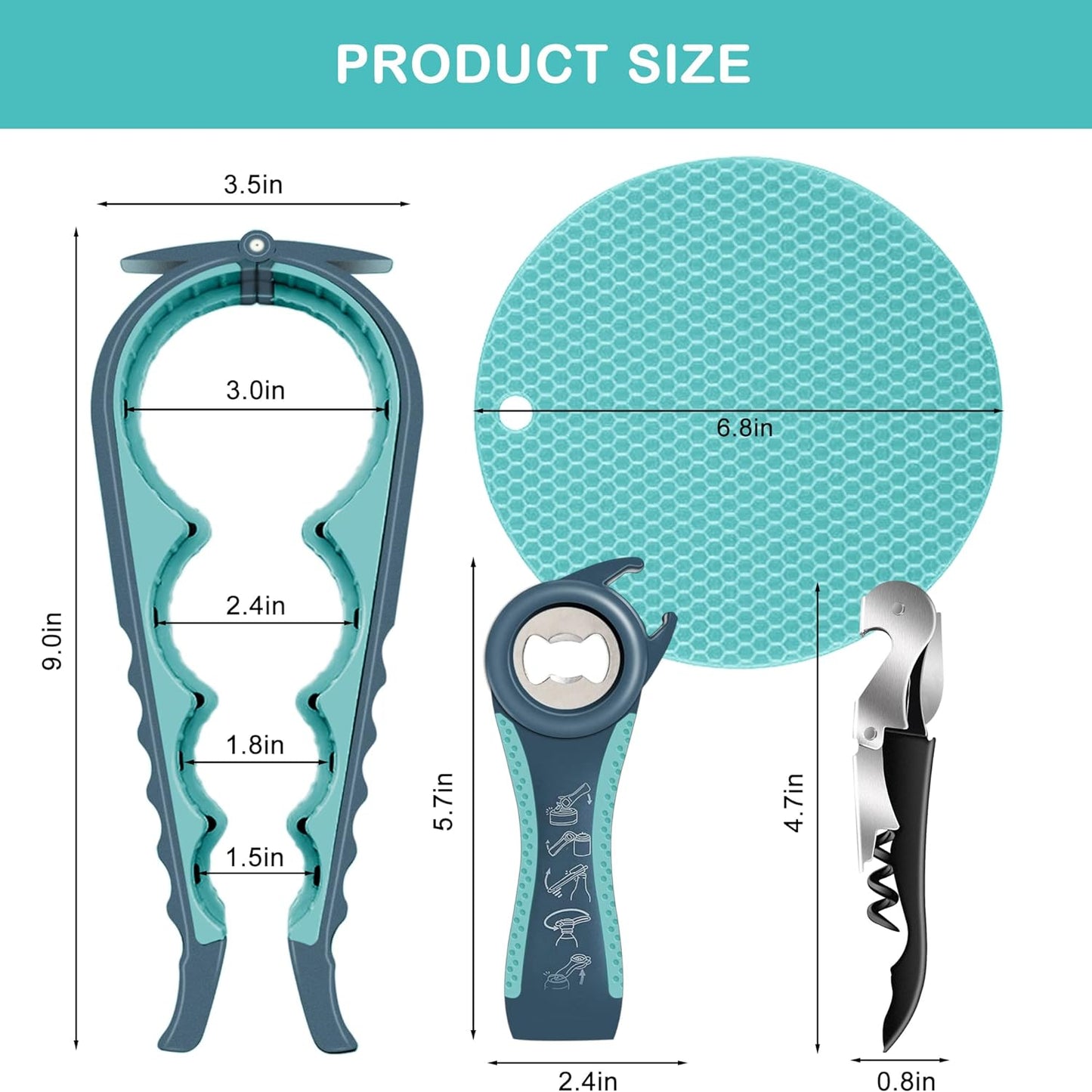 Skiennix Jar Opener - 5-in-1 Multi-Function Tool for Seniors with Arthritis | Non-Slip Grip, Blue