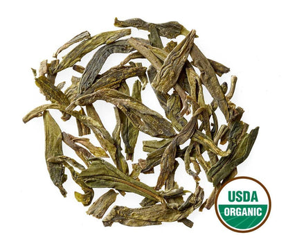 Golden Moon Tea Organic Dragon Well Longjing Green Tea - Loose Leaf, Non GMO - Travel Tin (24 Servings)