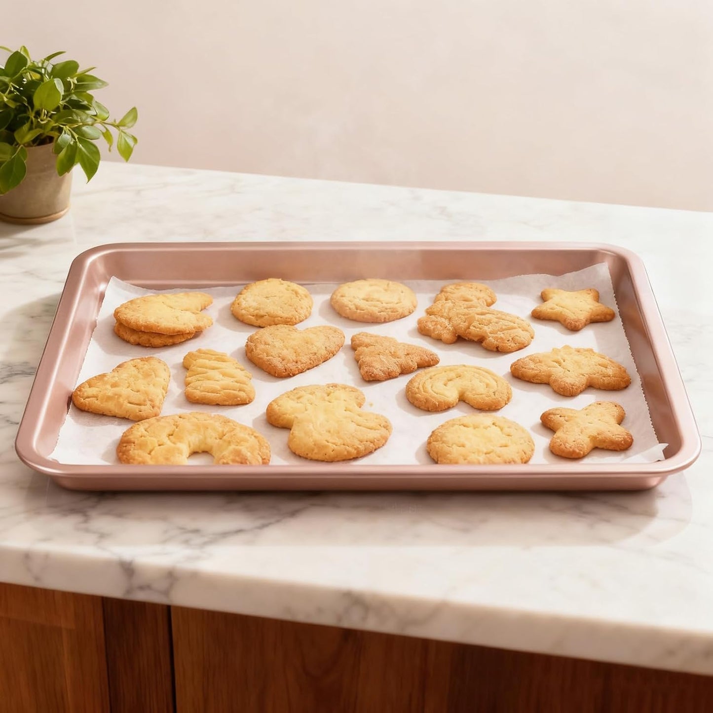 Sheutsan Gold Baking Sheet Pan Set - 4 Pack Carbon Steel Cookie Trays, 13 x 9 x 1 Inch for Roasting