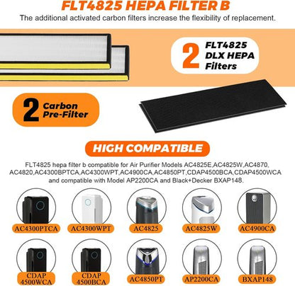 Blutoget FLT4825 Replacement Filter B - Compatible with AC4825, AC4825DLX & AC4825E | Pack of 2 Filters + 2 Carbon Pre-Filters