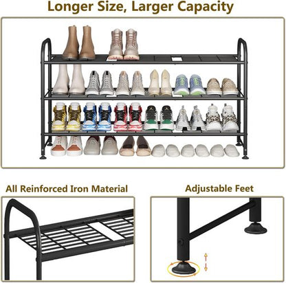 LINZINAR Shoe Rack - 3-Tier Metal Organizer for Closet & Entryway - Stylish Black Design