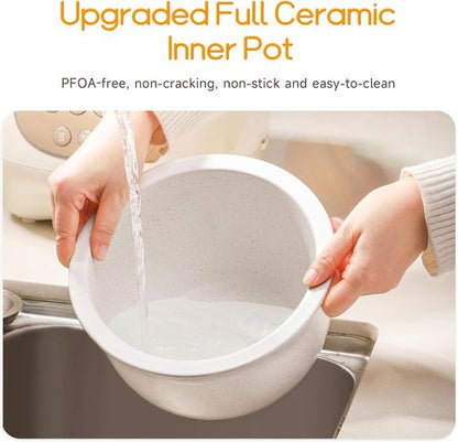 Joydeem Mini Ceramic Rice Cooker - 2.5 Cups Uncooked Rice with Healthy PFOA-Free Ceramic Pot | 1.2L/1.3 Qt