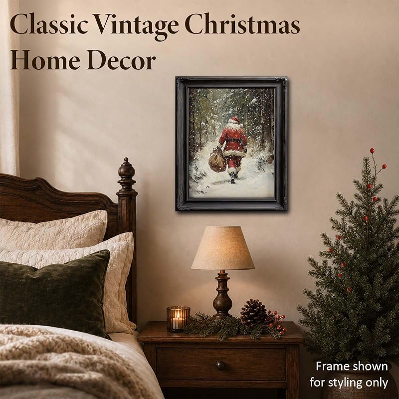 Santa Claus Wall Art Print - Vintage Christmas Illustration Unframed 14" x 11" (Variation: Santa Walking)
