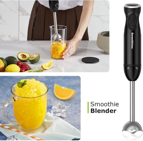 Immersion Hand Blender - 12-Speed Turbo Mode Mixer with Egg Whisk & 24oz Beaker for Smoothies & Sauces