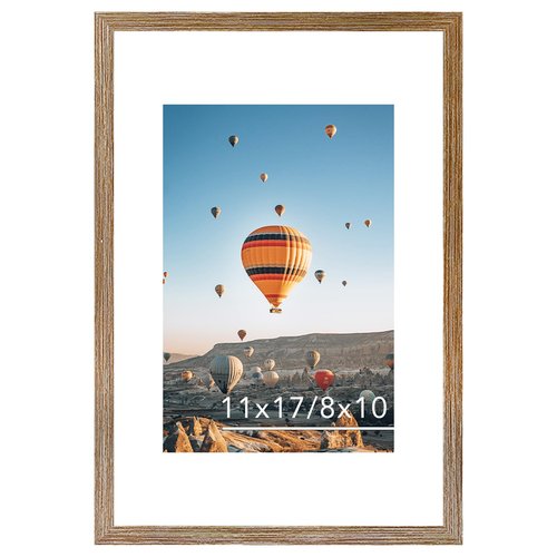 JCJMY 11x17 Picture Frame Rustic Brown with 8x10 Mat, Display Photo 8x10 with Mat or 11 x 17 Without Mat, Wall Hanging Large 11x17 Poster Frame with Shatter Resistant Plexiglass, Rustic Brown