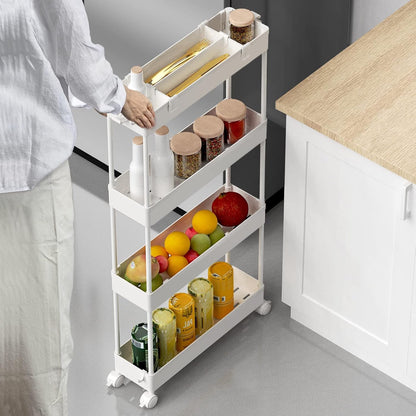 SPACELEAD Slim Storage Cart - 4-Tier Rolling Utility Organizer for Bathroom, Kitchen & Laundry | White
