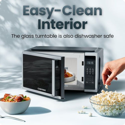 Chefman Microwave Oven - Compact 0.7 Cu. Ft. with 10 Power Levels & Child Safety Lock | Stainless Steel