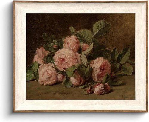KISSFOX Vintage Rose Canvas Wall Art - Framed Floral Decor for Living Room, Bedroom & Bathroom