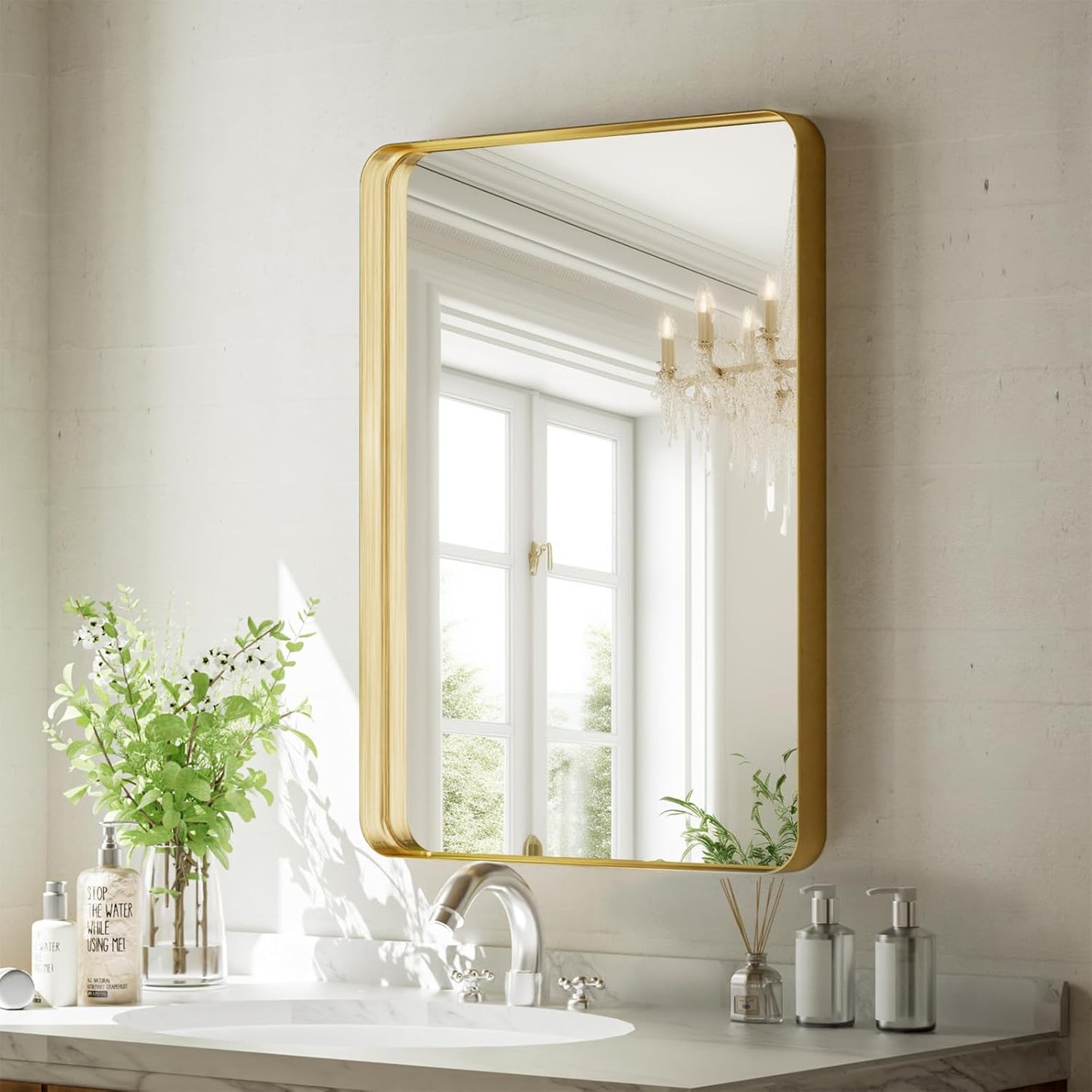 VooBang Gold Bathroom Mirror - 20x30 Inch Modern Deep Frame | Versatile Hanging or Leaning Design